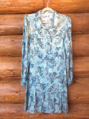 Lucky Brand Blue/Green Floral Wide Ruffled Hem Western Dress Size XL
